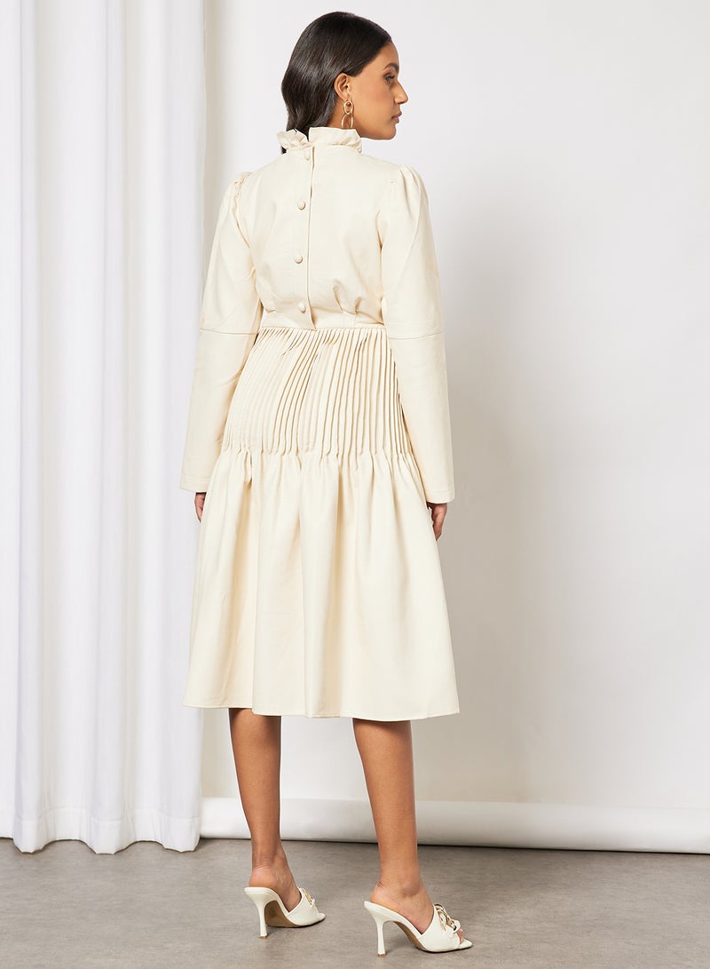 GHOSPELL - Drift Faux Leather Midi Dress Ivory - Image 1