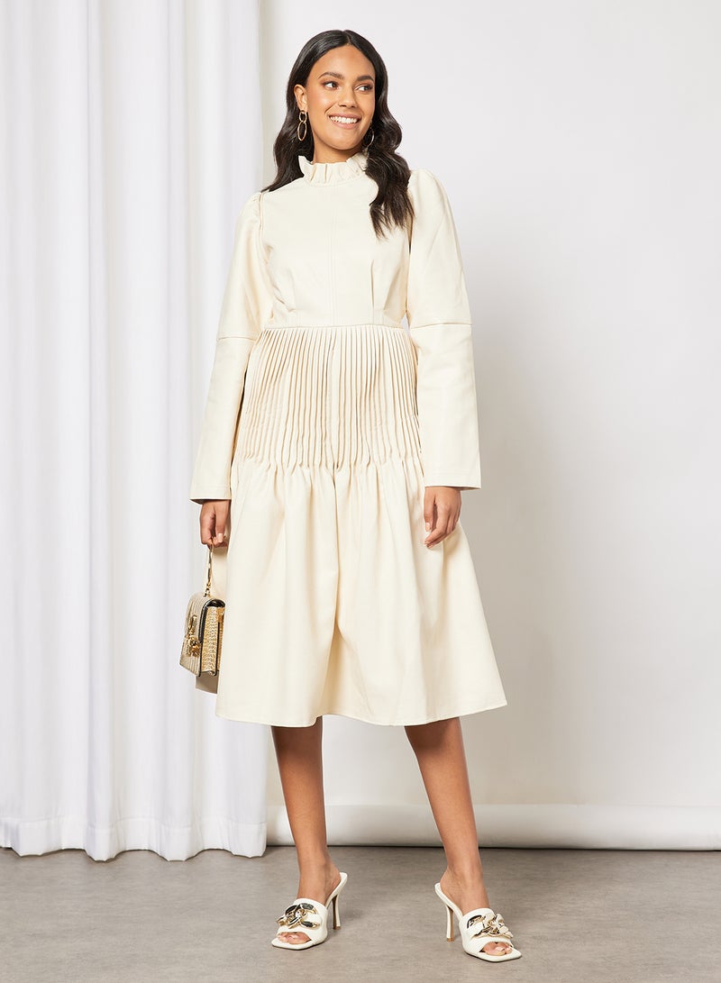 GHOSPELL - Drift Faux Leather Midi Dress Ivory - Image 1
