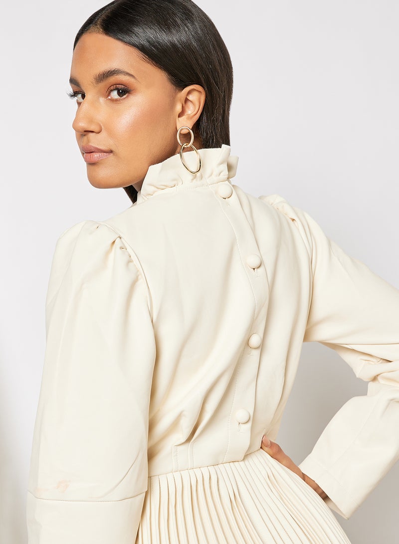 GHOSPELL - Drift Faux Leather Midi Dress Ivory - Image 1