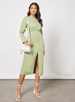 GHOSPELL Adrift Front Slit Midi Dress Green  - Image 3