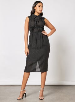 GHOSPELL Fluid Ruched Midi Dress Black  - Image 1