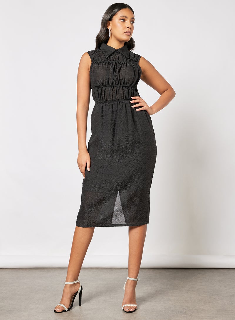 GHOSPELL - Fluid Ruched Midi Dress Black - Image 1