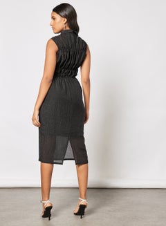 GHOSPELL Fluid Ruched Midi Dress Black  - Image 2