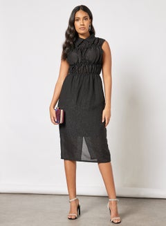 GHOSPELL Fluid Ruched Midi Dress Black  - Image 3