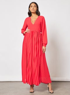 GHOSPELL Ripple Pleat Maxi Dress Red  - Image 1