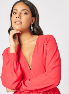 GHOSPELL Ripple Pleat Maxi Dress Red  - Image 4