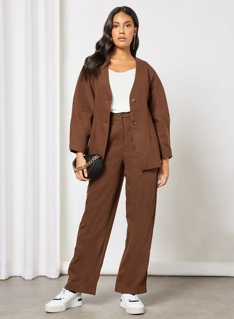 GHOSPELL Submerge Collarless Blazer Brown