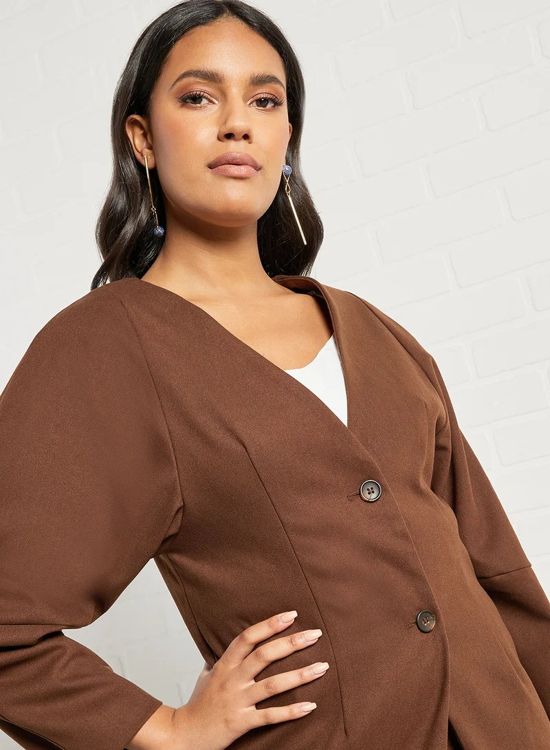 GHOSPELL Submerge Collarless Blazer Brown
