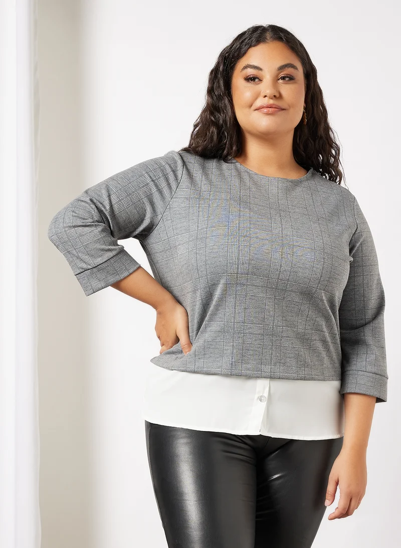 Violeta By Mango Plus Size Checked Top