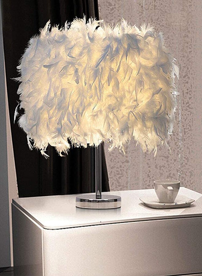 East Lady - Portable Modern Style Antique Designed Decorative Table Lamp With Feather Lampshade White/Silver 13x13x24cm - Image 1