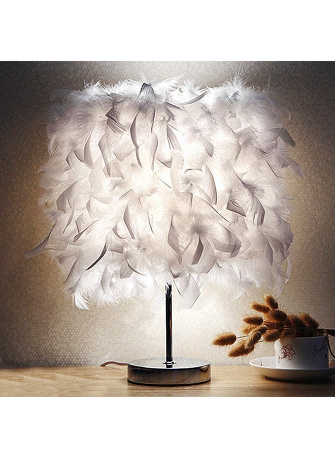East Lady - Portable Modern Style Antique Designed Decorative Table Lamp With Feather Lampshade White/Silver 13x13x24cm - Image 1