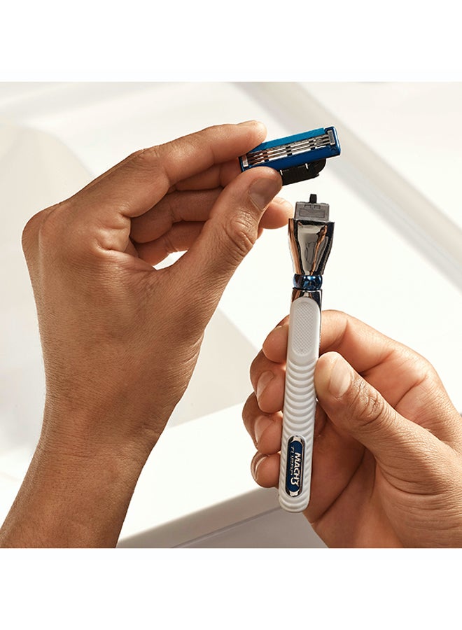 Gillette - Mach3 Turbo 3D Razor Handle + 2 Blades Silver/Blue - Image 1