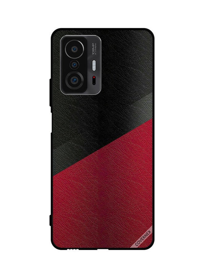 Covernex Protective Case Cover For Xiaomi 11T Pro Black and Red Leather Pattern - Image 1