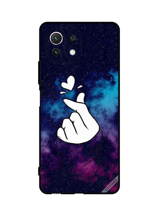 كوفرنيكس غطاء حماية واق لهاتف شاومي مي 11 لايت بطبعة بلون أزرق غامق وحركة الأصابع التي تعبر عن الحب - Image 1