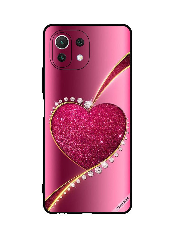 كوفرنيكس غطاء حماية واق لهاتف شاومي مي 11 لايت وردي بطبعة قلب مزين بجليتر وألماس - Image 1