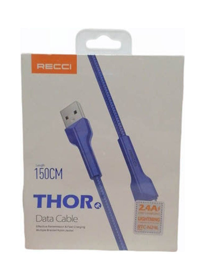 Recci USB Cables Charger Fast Charging 2.4A Lightning Blue  - Image 1