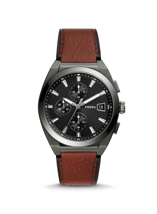 FOSSIL - Men's Everett Chonorograph Round Shape Leather Strap Wrist Watch FS5797 - 42 mm - Black - Image 1