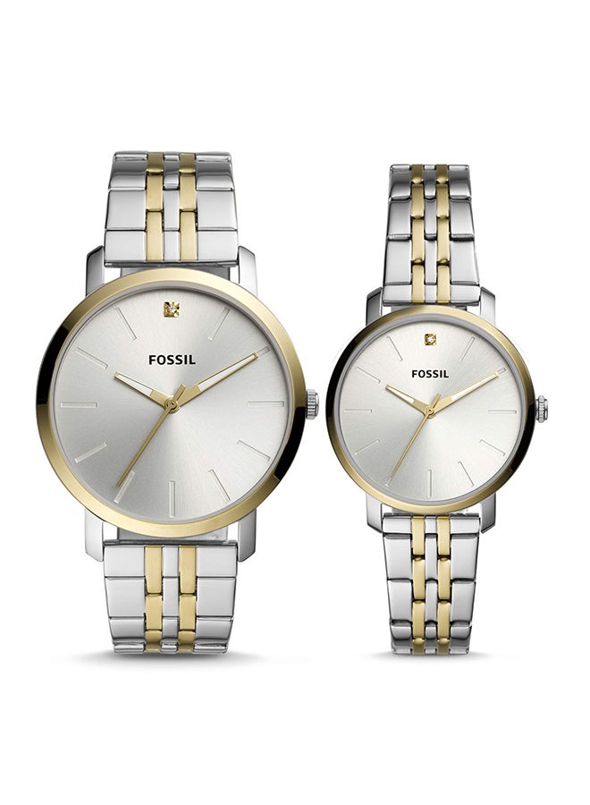 فوسيل طقم ساعة يد بعقارب وسوار من الستانلس ستيل - Image 1