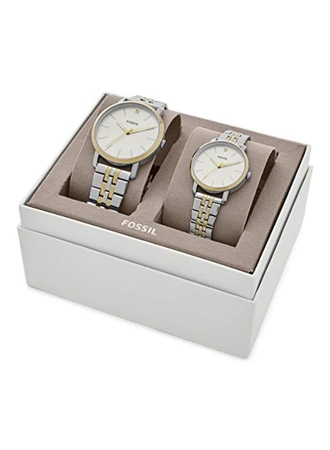 فوسيل طقم ساعة يد بعقارب وسوار من الستانلس ستيل - Image 2