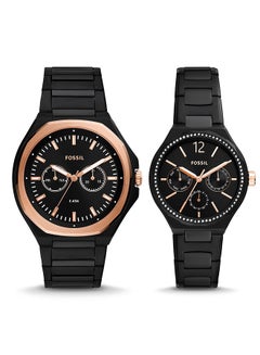 FOSSIL unisex His And Her Stainless Steel Chronograph Wrist Watch BQ2645SET - 45MM - Black  - Image 1