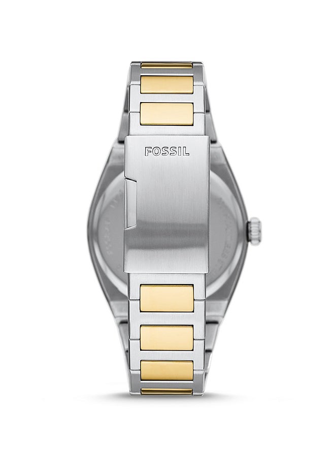 فوسيل ساعة يد إيفيريت طراز FS5823 بثلاثة عقارب مصنوعة من الاستانلس ستيل وبقطر 42 مم، باللون الفضي/الذهبي للرجال - Image 2