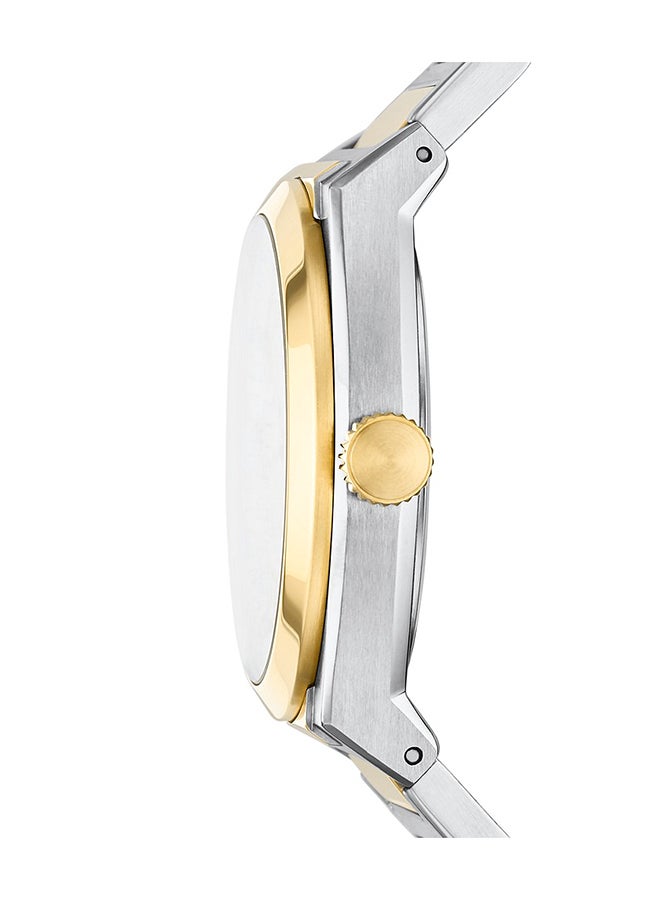 فوسيل ساعة يد إيفيريت طراز FS5823 بثلاثة عقارب مصنوعة من الاستانلس ستيل وبقطر 42 مم، باللون الفضي/الذهبي للرجال - Image 3