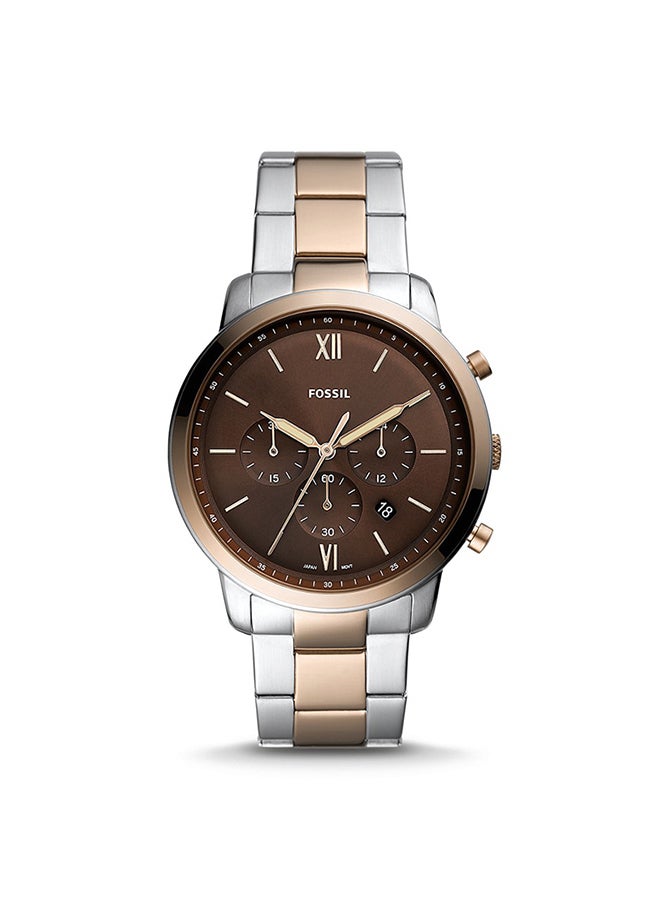 FOSSIL Men's Neutra Round Shape Two Tone Stainless Steel Chronograph Wrist Watch FS5869 - 44 mm - Silver/Caramel  - Image 1