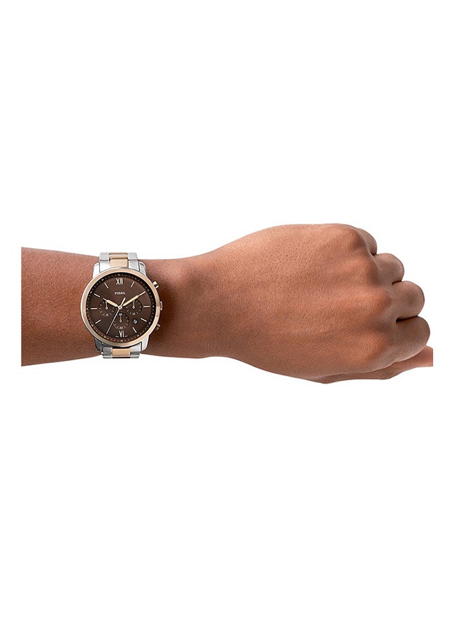 FOSSIL Men's Neutra Round Shape Two Tone Stainless Steel Chronograph Wrist Watch FS5869 - 44 mm - Silver/Caramel  - Image 4