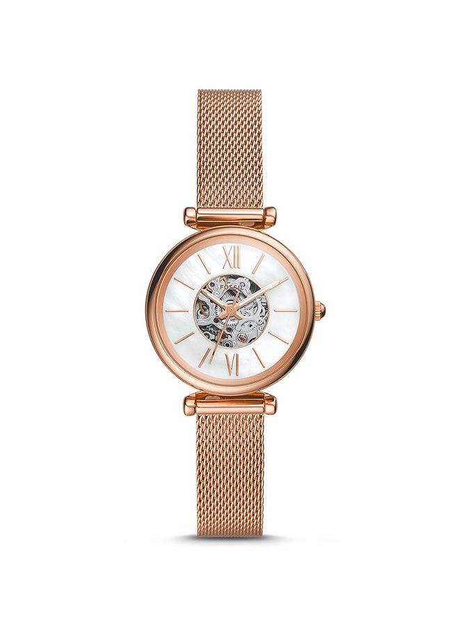FOSSIL Women's Carlie Mini Round Shape Stainless Steel Automatic Wrist Watch ME3188 - 28 mm - Rose Gold  - Image 1