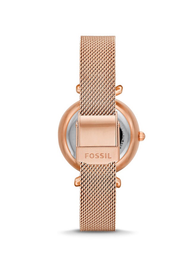 FOSSIL Women's Carlie Mini Round Shape Stainless Steel Automatic Wrist Watch ME3188 - 28 mm - Rose Gold  - Image 2