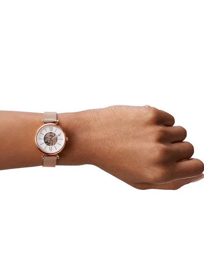 FOSSIL Women's Carlie Mini Round Shape Stainless Steel Automatic Wrist Watch ME3188 - 28 mm - Rose Gold  - Image 4