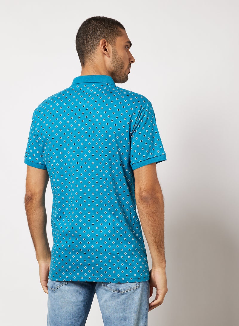 Noon East - Men's Basic Casual Polo Printed Cotton T-Shirt in Regular Fit Half Sleeves Heather Light Blue - Image 1