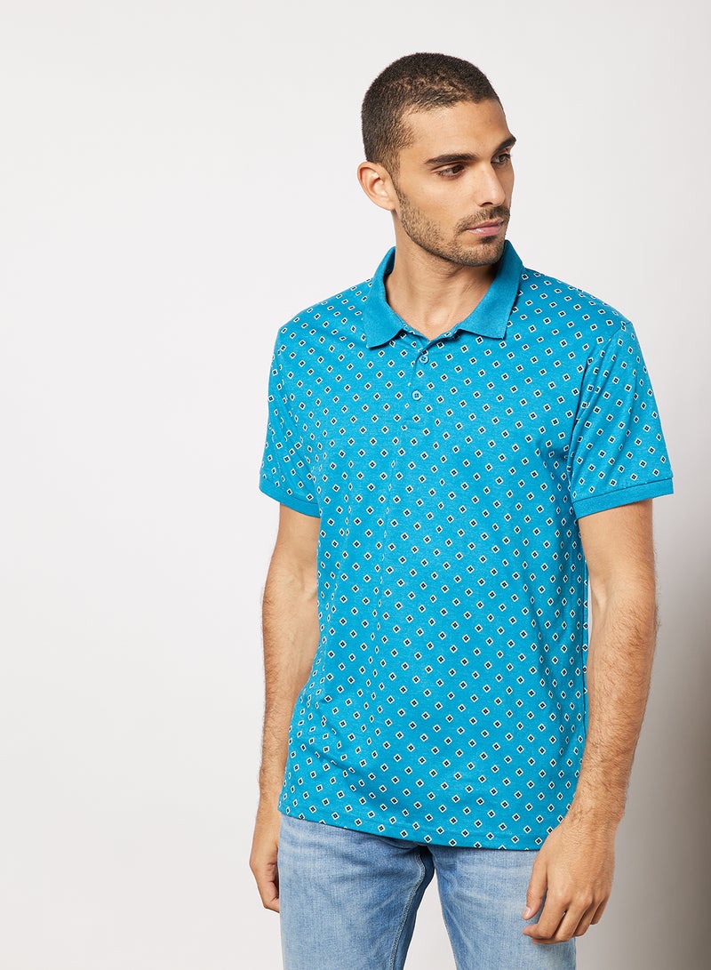 Noon East - Men's Basic Casual Polo Printed Cotton T-Shirt in Regular Fit Half Sleeves Heather Light Blue - Image 1