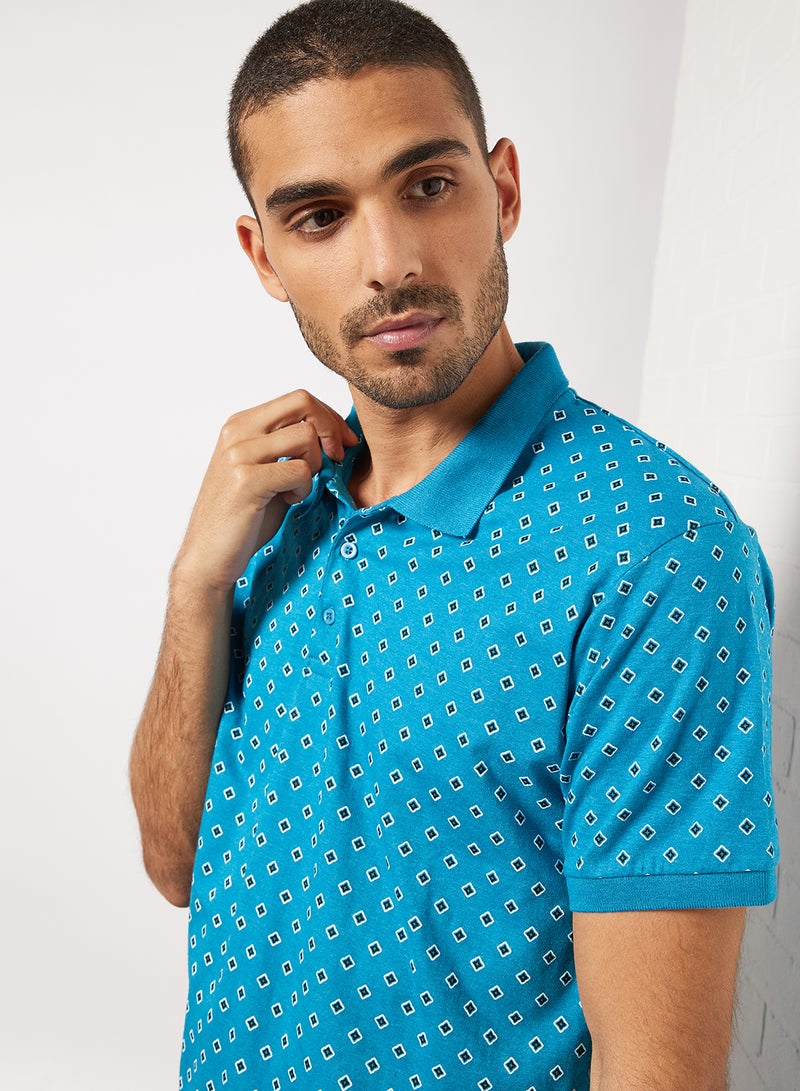 Noon East - Men's Basic Casual Polo Printed Cotton T-Shirt in Regular Fit Half Sleeves Heather Light Blue - Image 1