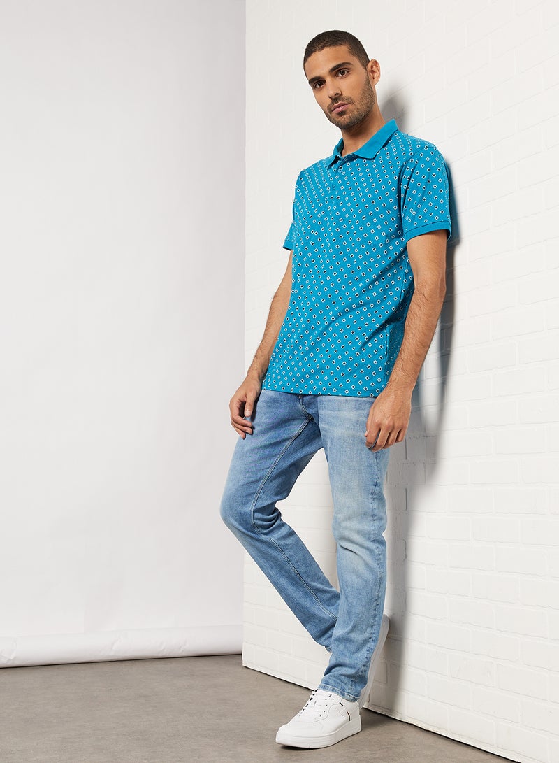 Noon East - Men's Basic Casual Polo Printed Cotton T-Shirt in Regular Fit Half Sleeves Heather Light Blue - Image 1