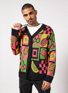 Fruit Checkerboard Cardigan Black