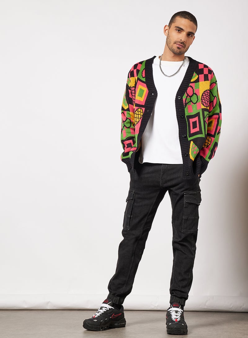Vintage Supply - Fruit Checkerboard Cardigan Black - Image 1