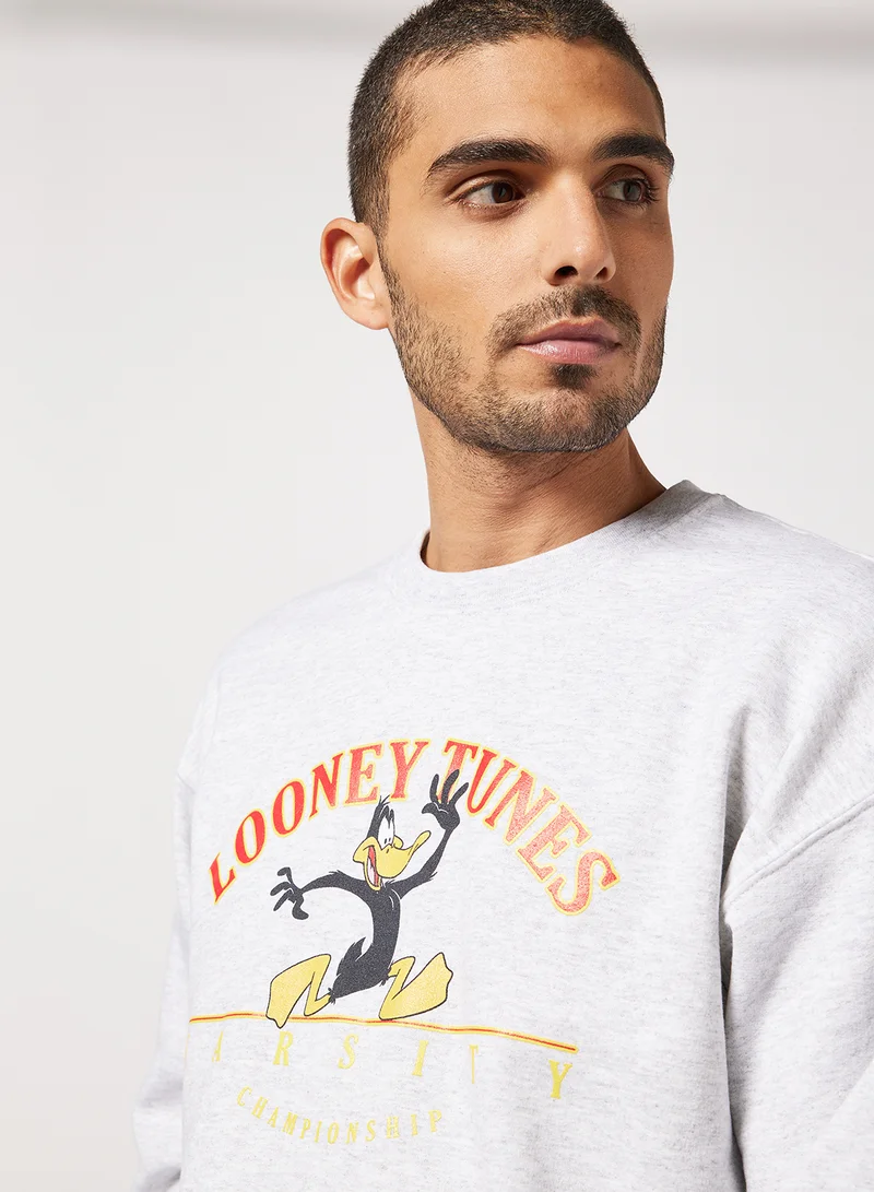 Vintage Supply Looney Tunes Graphic Sweatshirt Light Grey