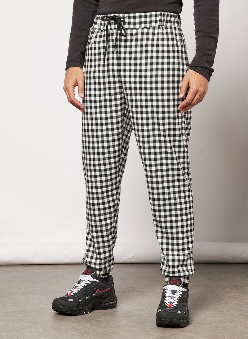 Vintage Supply - Gingham Print Joggers Black - Image 1