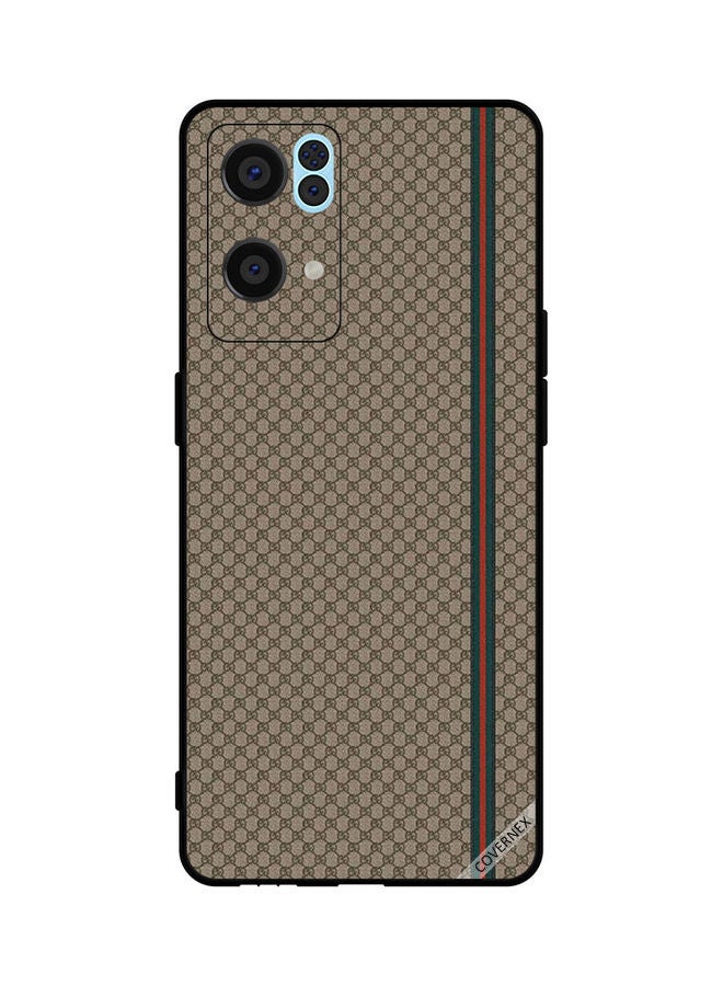 كوفرنيكس غطاء حماية،  واقي ، لهاتف أوبو رينو 7 برو 5G . تصميم خطوط حمراء وخضراء على خلفية بنية - Image 1