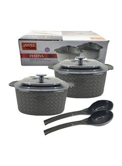 JAYPEE 4-Piece Plastic Festiva Casserole Twin Set Dark Grey 36.5x23x11.7cm  - Image 4