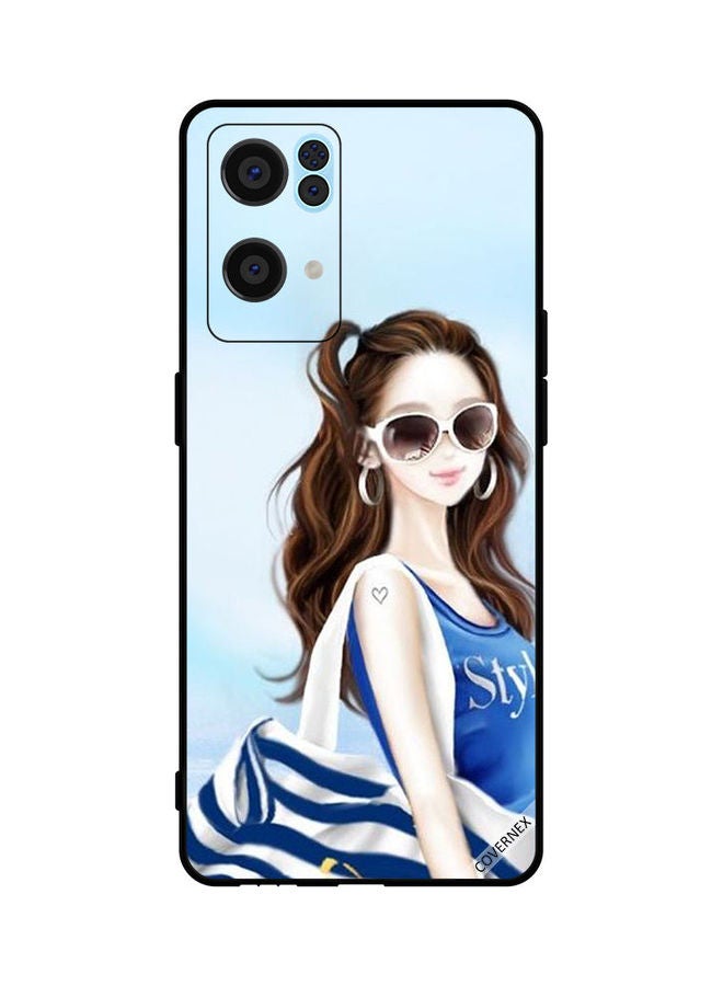 كوفرنيكس غطاء حماية،  واقي ، لهاتف أوبو رينو 7 برو 5G . تصميم بلوزة زرقاء - Image 1