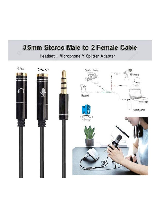 Generic - Plated Aux Audio Splitter Y Cable 2 X 3.5Mm Female To 1 Male 3.5Mm 4 Poles To Connect Pc Headset To Mobile Phone And Laptop Black - Image 1
