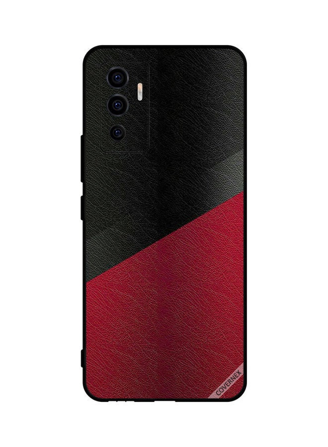 Covernex Protective Case Cover For Vivo V23e 5G Black and Red Leather Pattern - Image 1