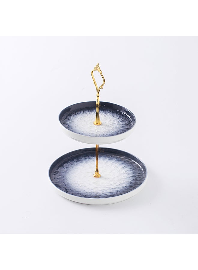 Shuer Two Layer Ceramic Round Dessert Plate With Gradient Color Grey 25.5x15.5x20.5cm - Image 2