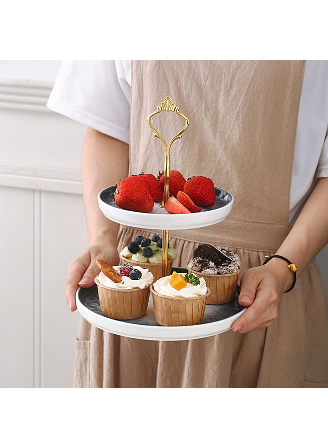 Shuer Two Layer Ceramic Round Dessert Plate With Gradient Color Grey 25.5x15.5x20.5cm - Image 1