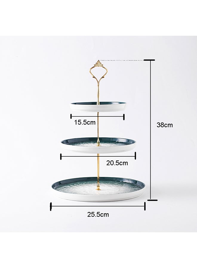 Shuer Ceramic Three Layer Round Fruit Dessert Plate Green 25.5x20.5x38cm - Image 2