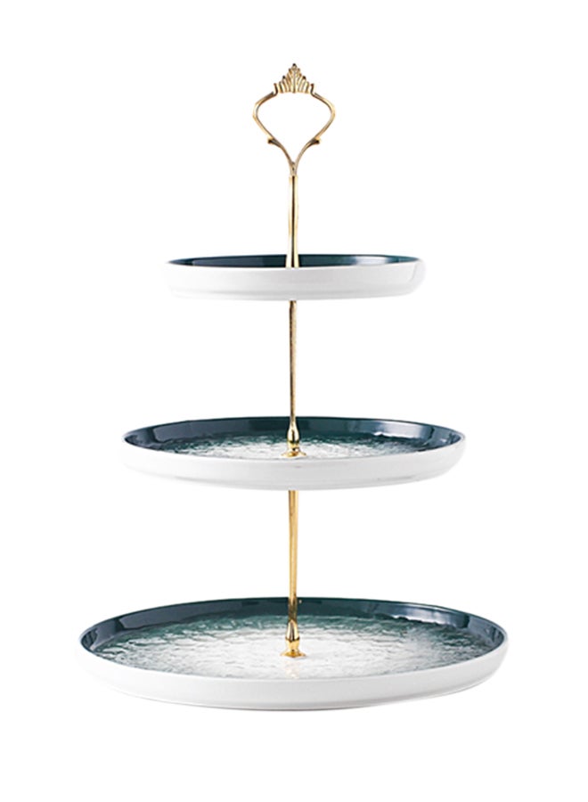 Shuer Ceramic Three Layer Round Fruit Dessert Plate Green 25.5x20.5x38cm - Image 4