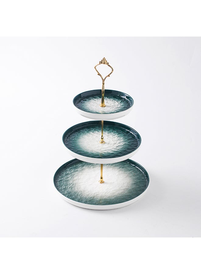 Shuer Ceramic Three Layer Round Fruit Dessert Plate Green 25.5x20.5x38cm - Image 3
