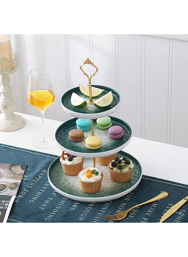 Shuer Ceramic Three Layer Round Fruit Dessert Plate Green 25.5x20.5x38cm - Image 5
